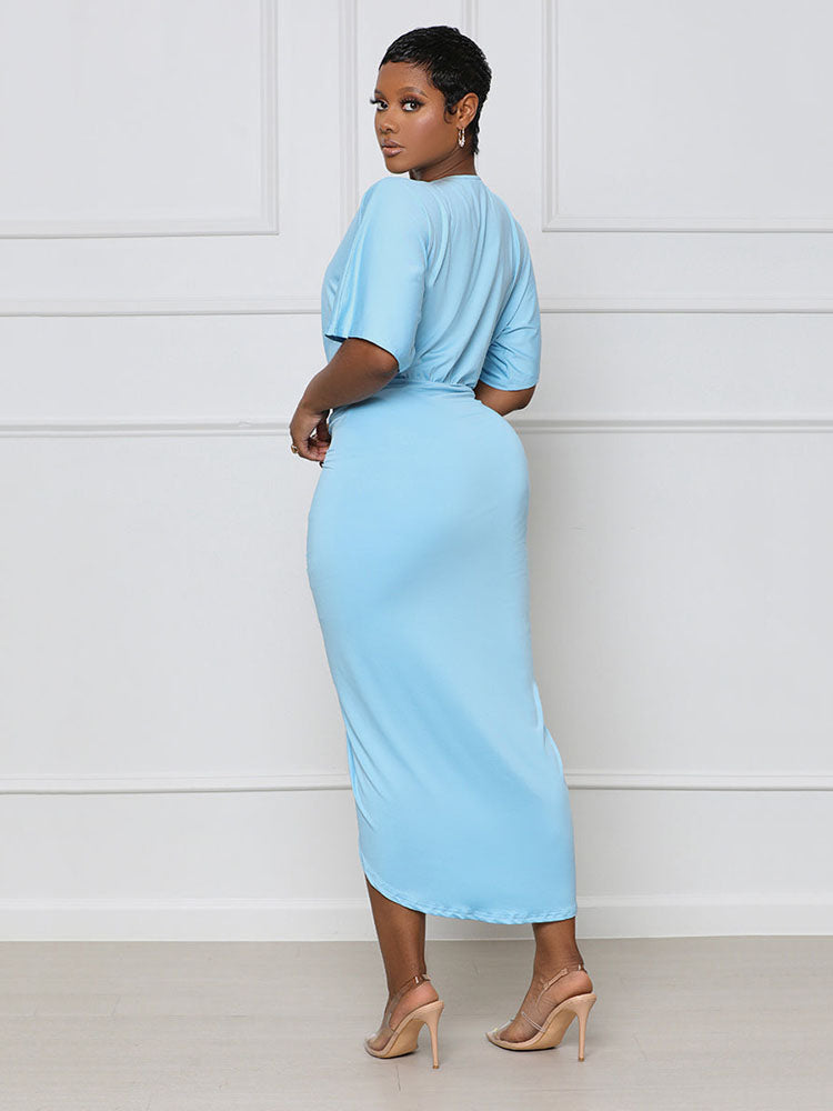 Sixsr V Neck Ruched Midi Dress