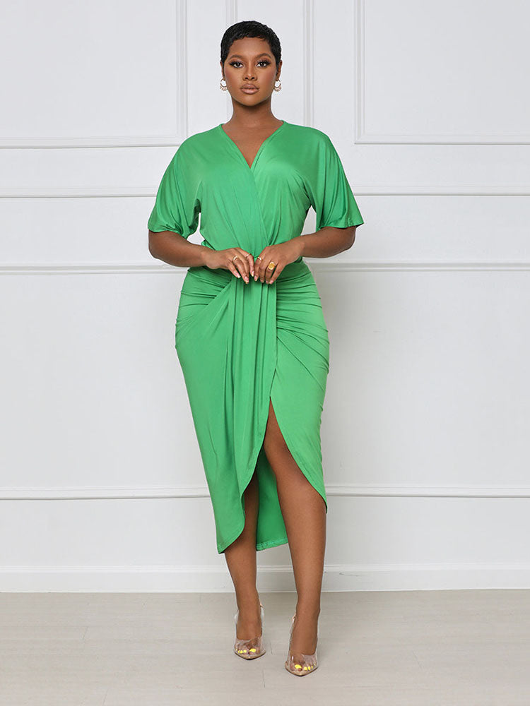 Sixsr V Neck Ruched Midi Dress