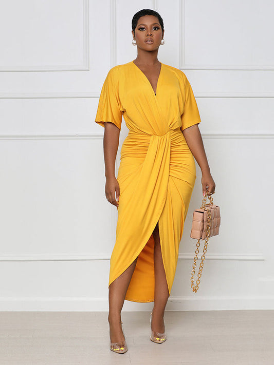 Sixsr V Neck Ruched Midi Dress