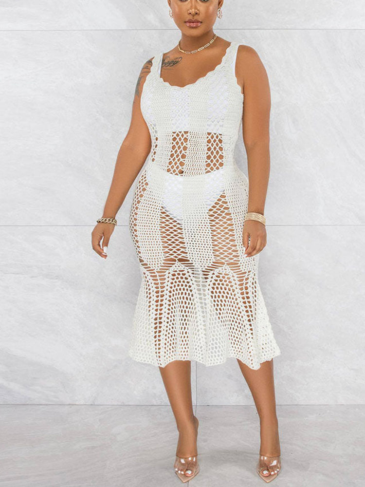 Sixsr Hollow Cover-Up Crochet Beach Dress