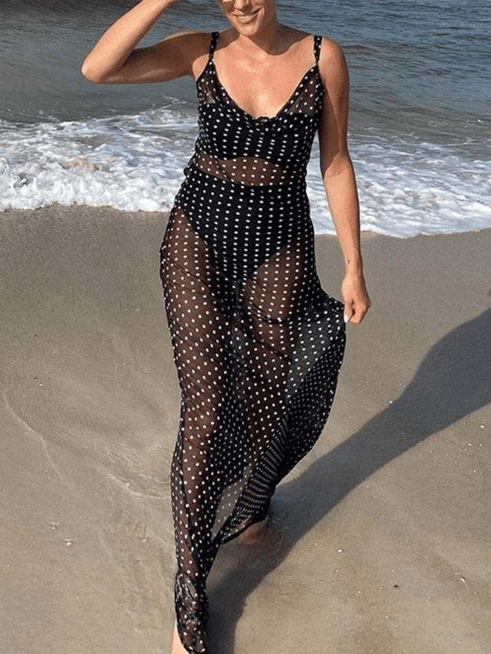 Sixsr Polka Dot Sheer Mesh Maxi Dress