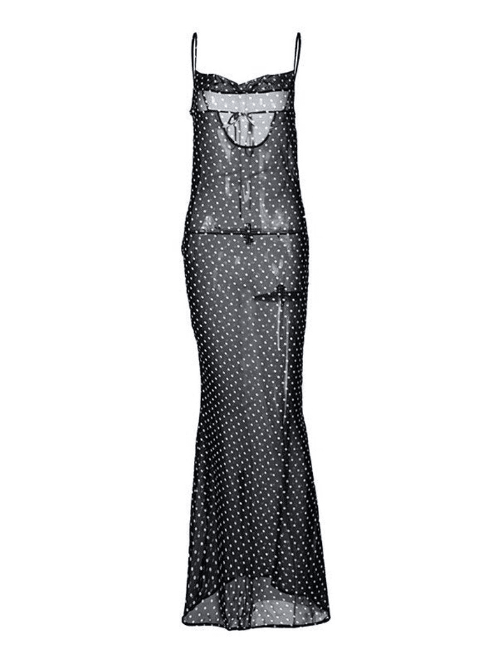 Sixsr Polka Dot Sheer Mesh Maxi Dress