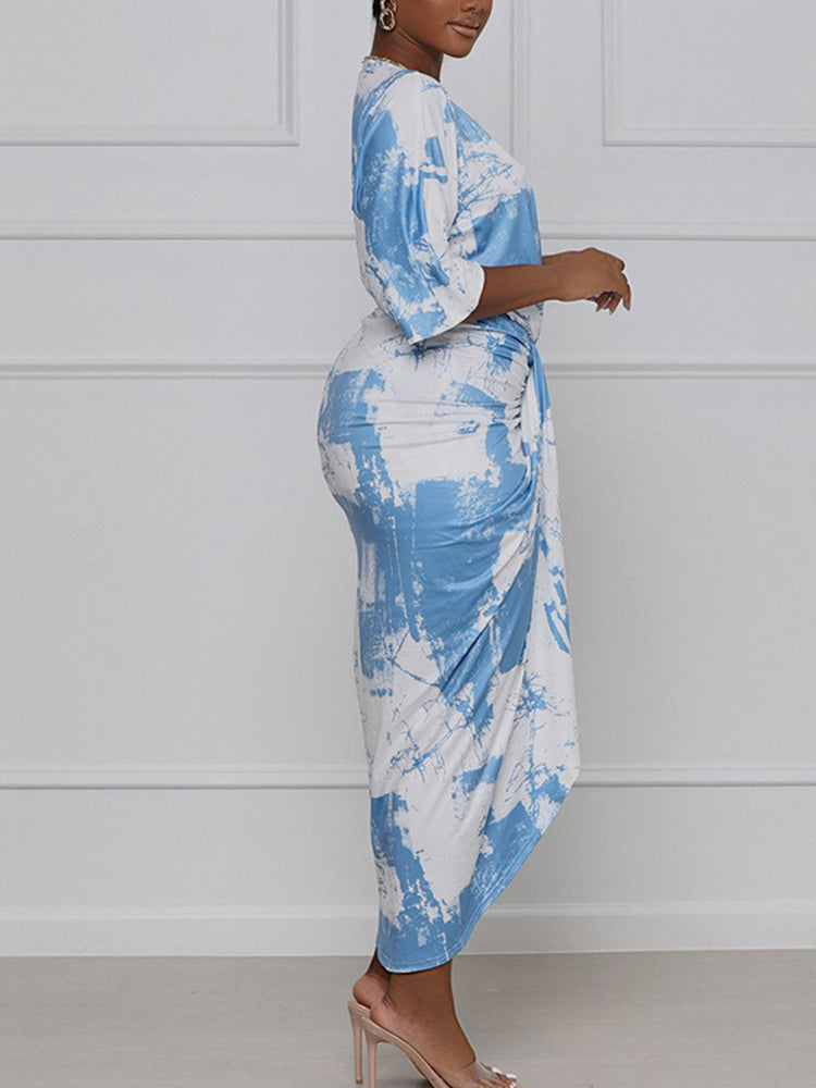 Sixsr Tie Dye Split Joint Fold Dresses