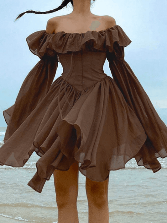 Sixsr Ruffle Off Shoulder Long Sleeve Mini Dress