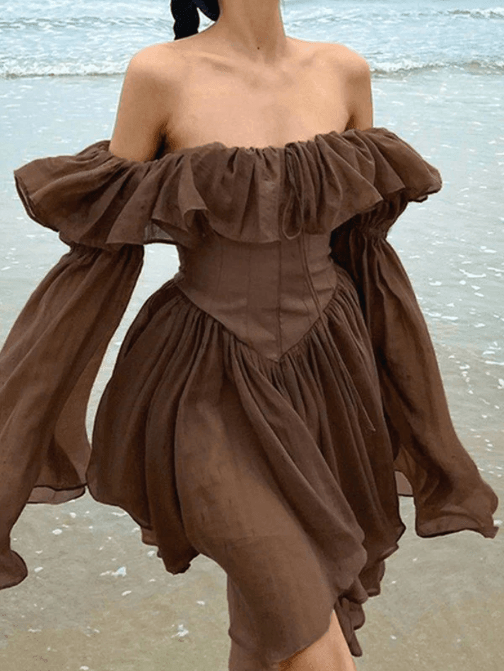 Sixsr Ruffle Off Shoulder Long Sleeve Mini Dress