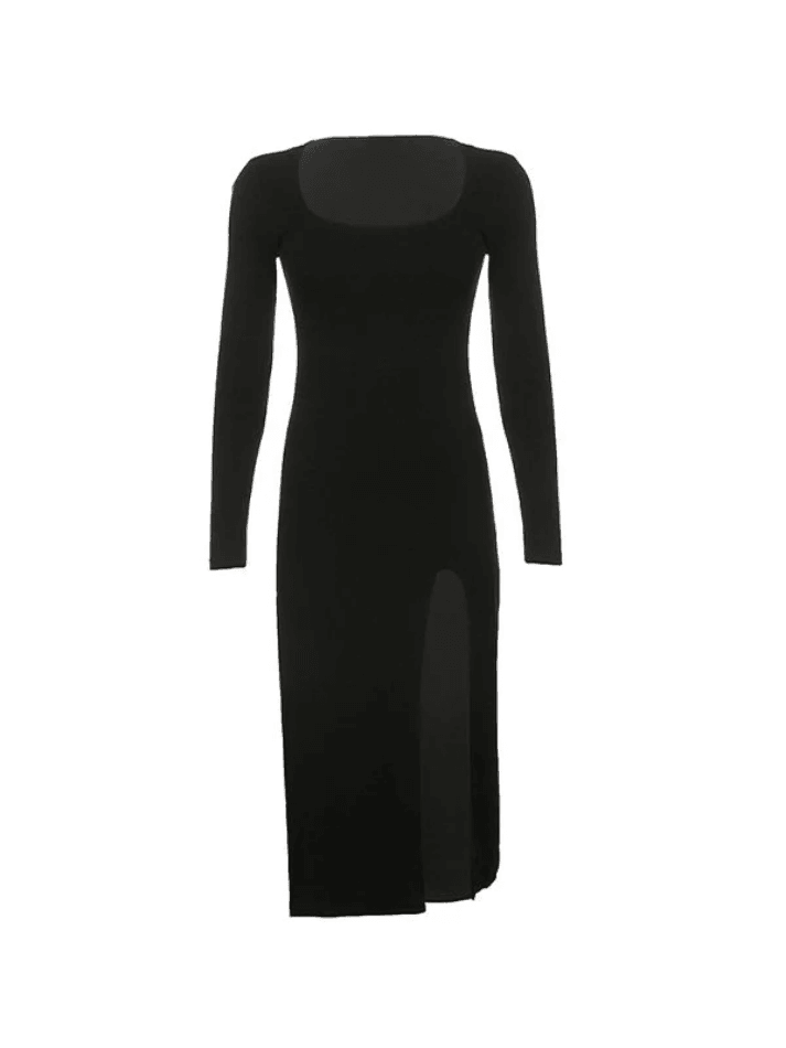 Sixsr Slit Velvet Long Sleeve Black Maxi Dress