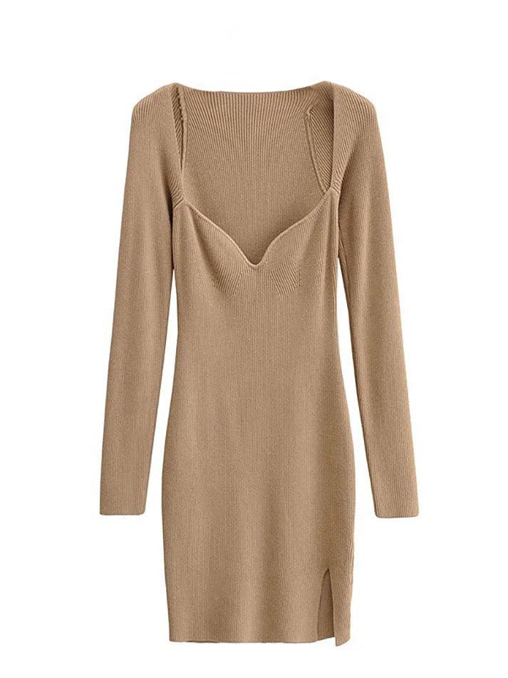 Sixsr Split Long Sleeve Knit Mini Dress