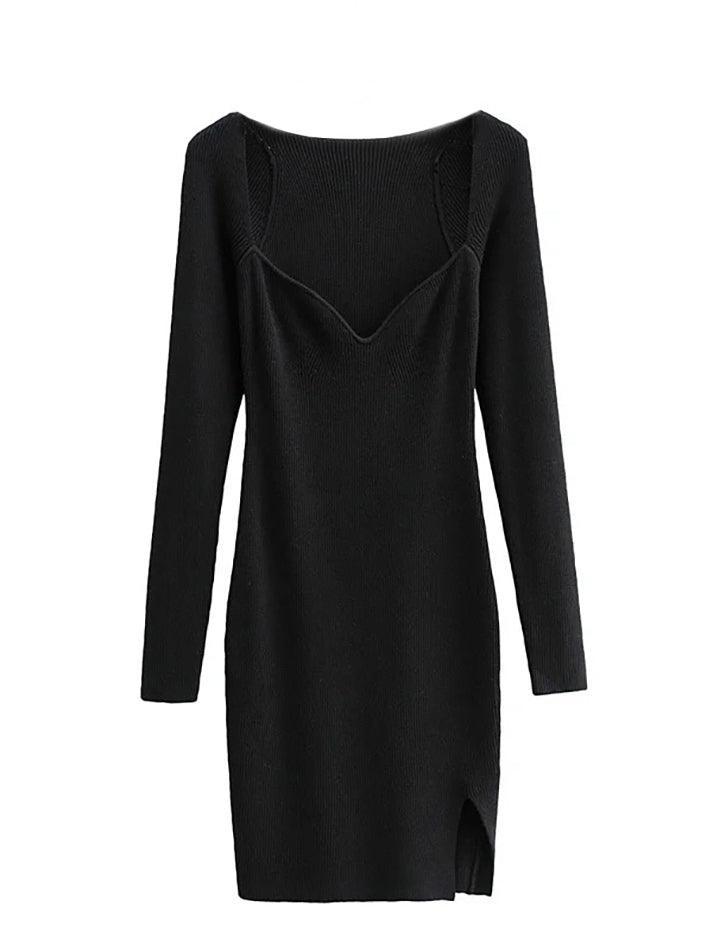 Sixsr Split Long Sleeve Knit Mini Dress