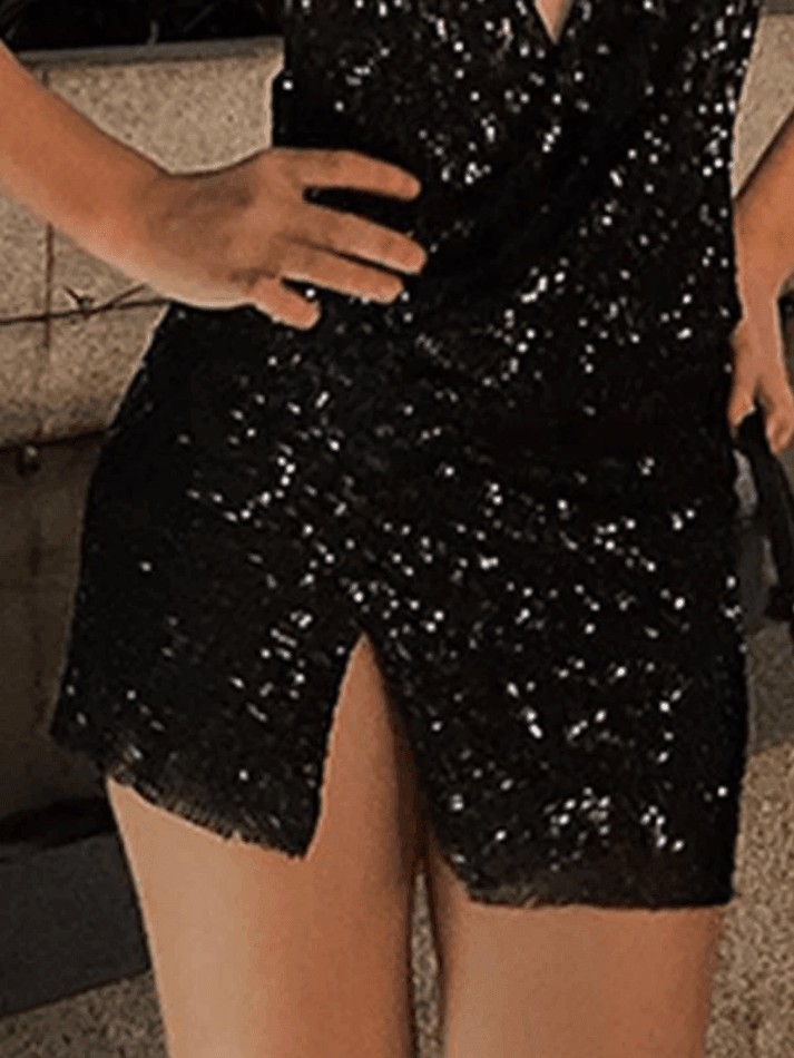 Sixsr Split Sequin Halter Party Mini Dress