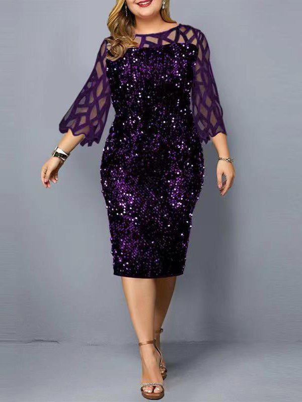 Sixsr Sequin Embellish Quarter Sleeve Dress