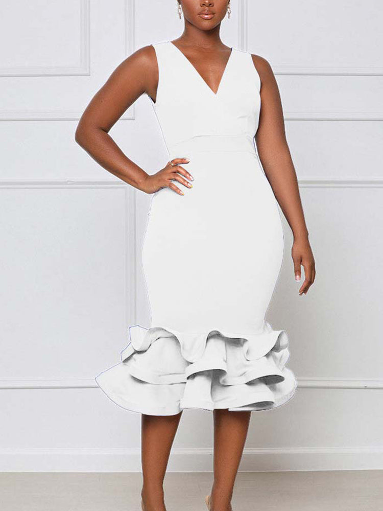 Sixsr Ruffled Trim Bodycon Midi Dress