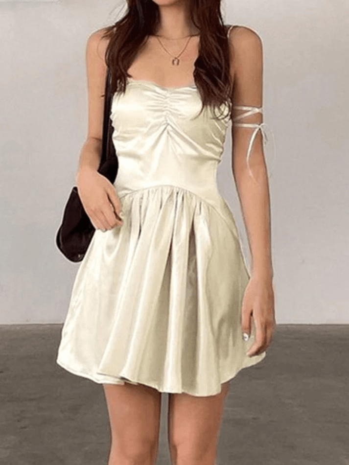 Sixsr Tie Strap Satin Mini Dress