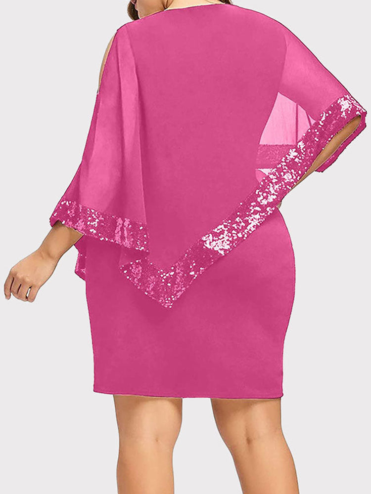 Sixsr Cold Shoulder Overlay Sequins Dress