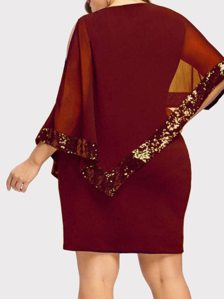 Sixsr Cold Shoulder Overlay Sequins Dress