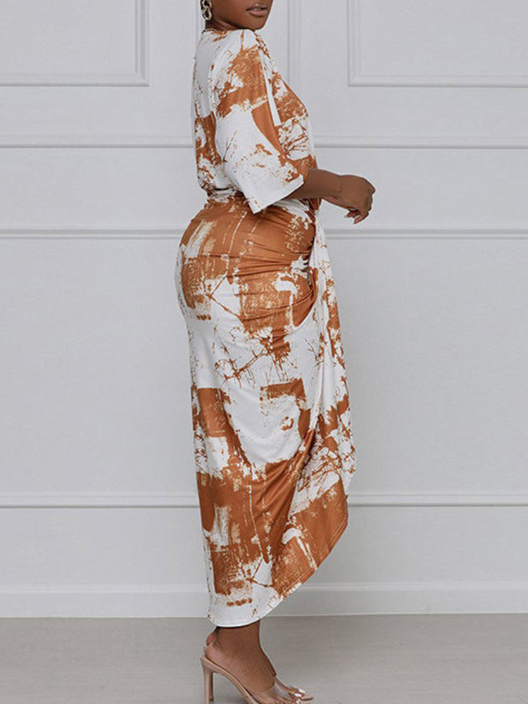 Sixsr Tie Dye Split Joint Fold Dresses