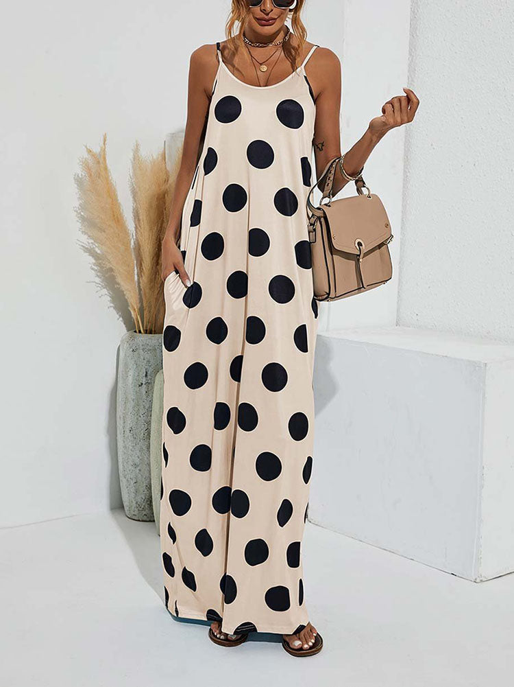 Sixsr Polka Dot Print Spaghetti Strap Dress